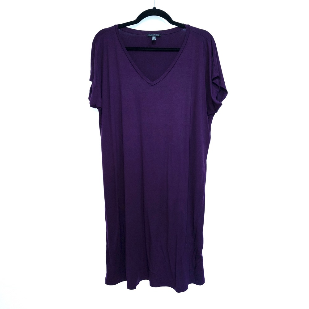 Eileen Fisher BlackBerry Purple Dolman Sleeve Jersey Knit‎ Dress Size XL - Picture 2 of 8